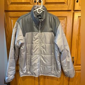 The North Face Two-Tone Light Gray and Dark Gray Puffer Jacket